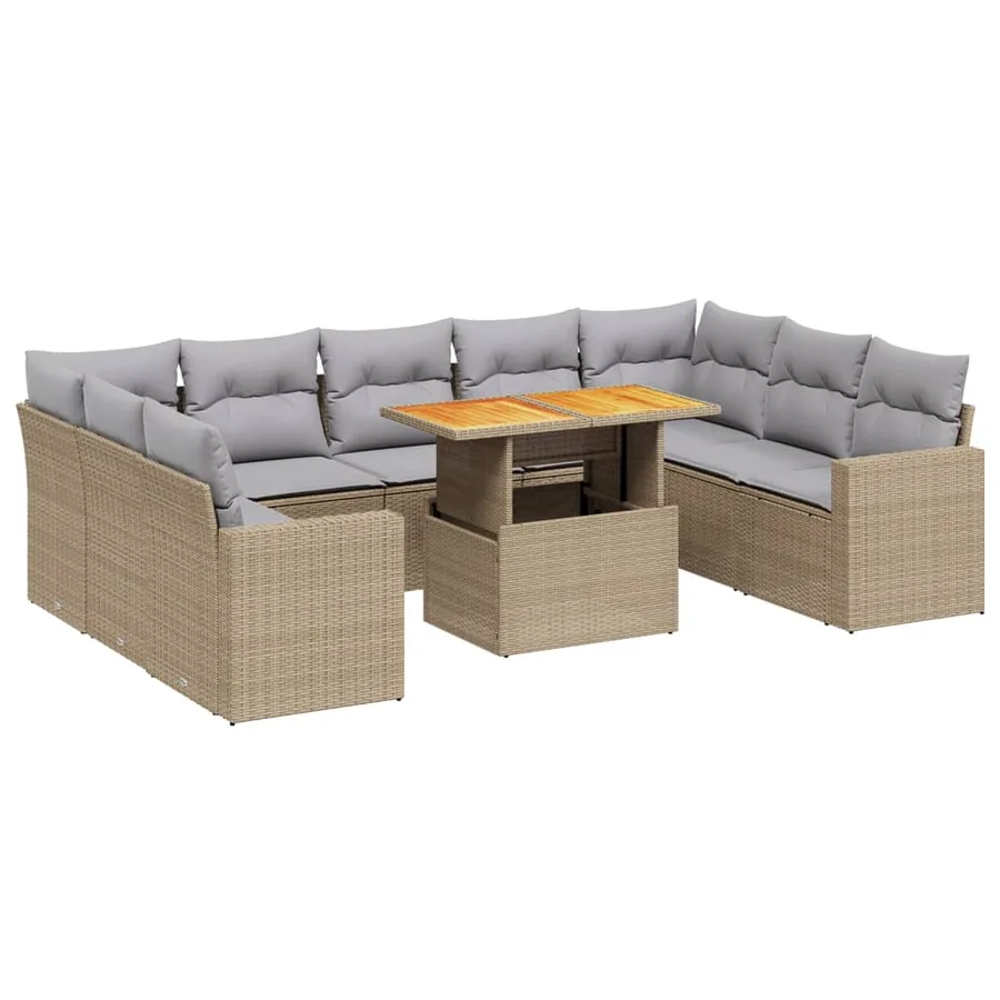 Salon de jardin avec coussins 10 pcs beige résine tressée - 2