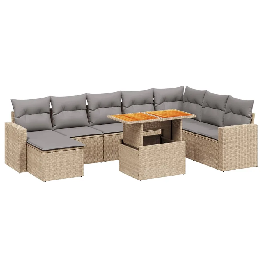 Salon de jardin avec coussins 9 pcs beige résine tressée - 2