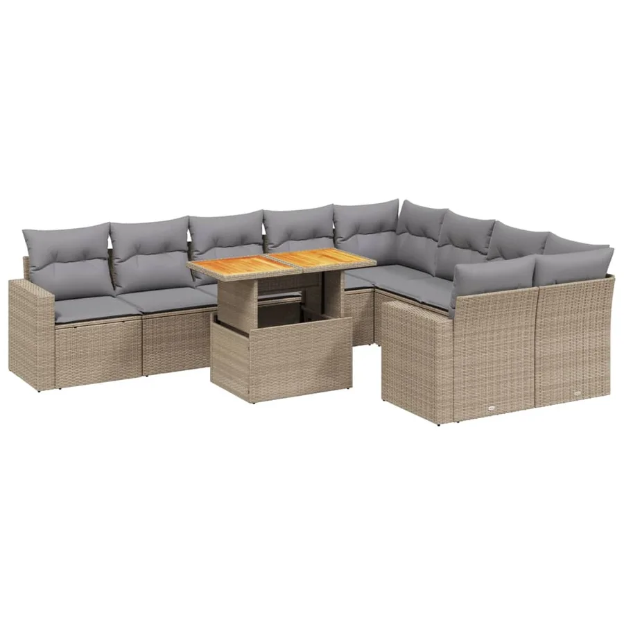 Salon de jardin avec coussins 10 pcs beige résine tressée - 2