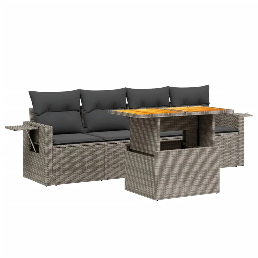Salon de jardin avec coussins 5 pcs beige résine tressée - 2