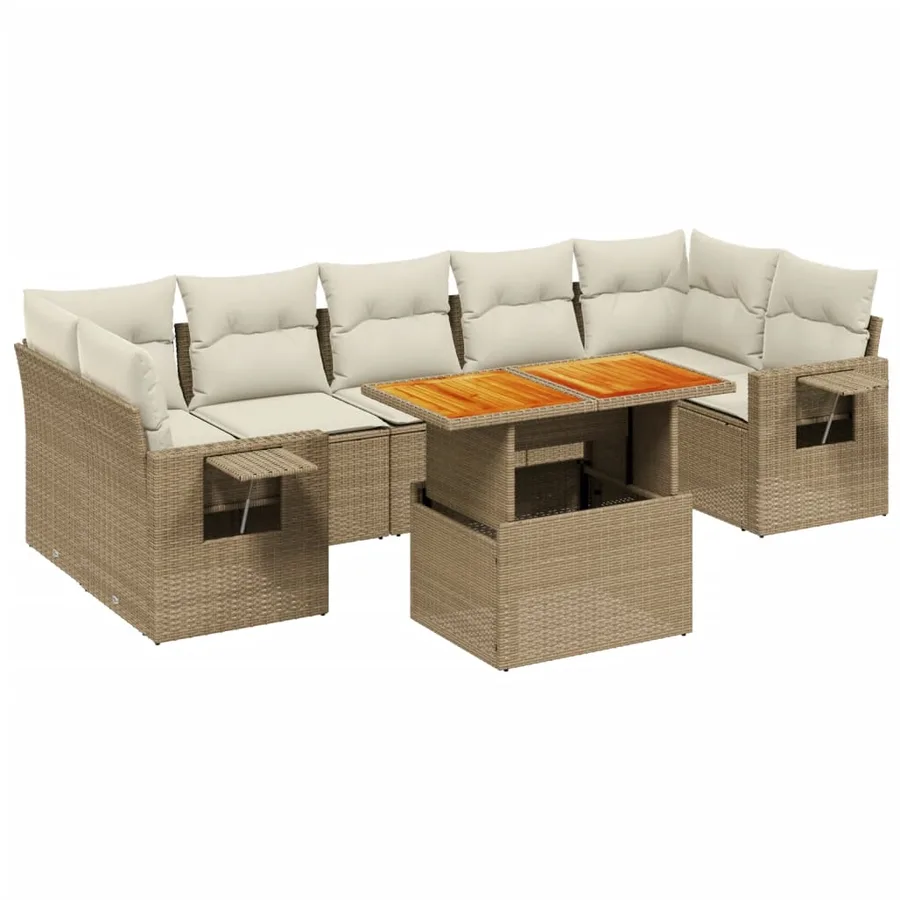 Salon de jardin avec coussins 8 pcs beige résine tressée - 2