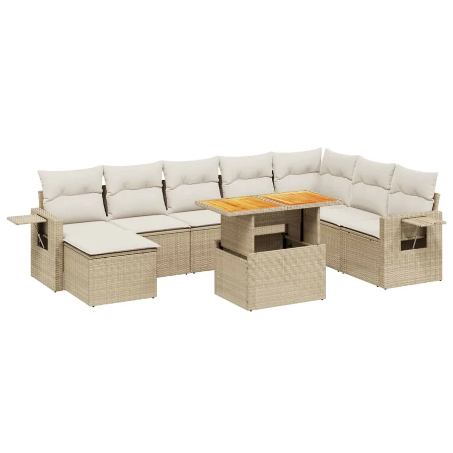 Salon de jardin avec coussins 9 pcs beige résine tressée - 2