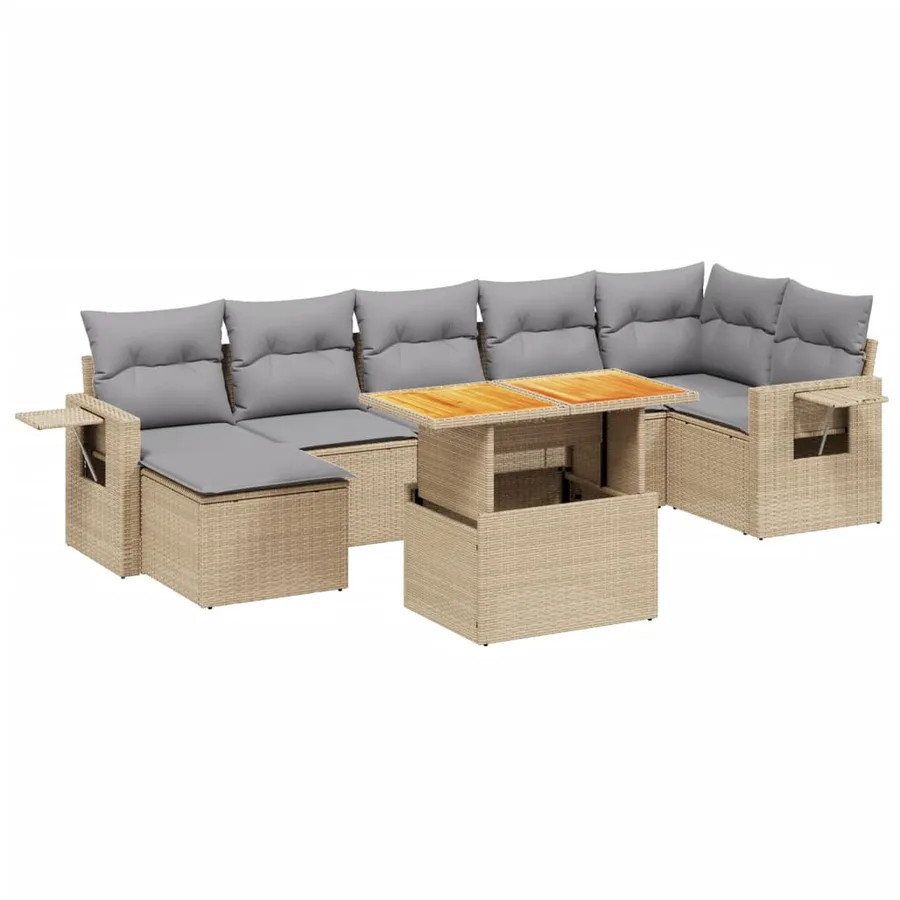 Salon de jardin avec coussins 8 pcs beige résine tressée - 2