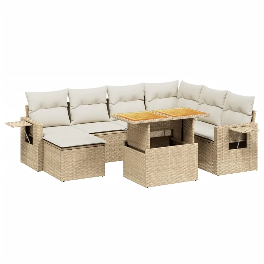 Salon de jardin avec coussins 8 pcs beige résine tressée - 2