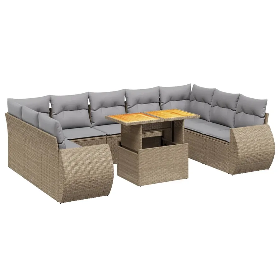 Salon de jardin avec coussins 10 pcs beige résine tressée - 2