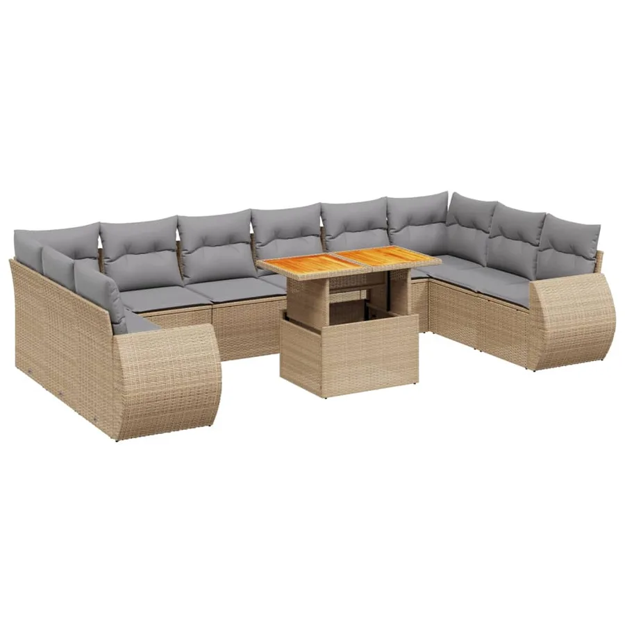 Salon de jardin 11 pcs avec coussins beige résine tressée - 2