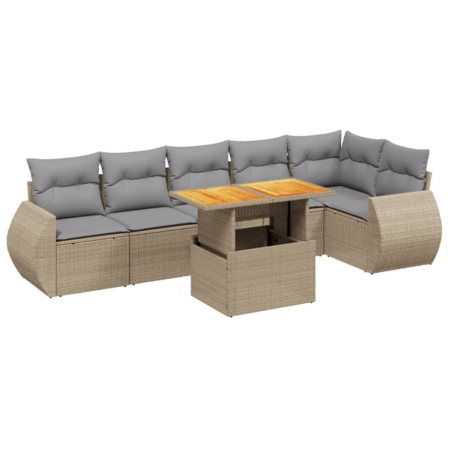 Salon de jardin avec coussins 7 pcs beige résine tressée - 2