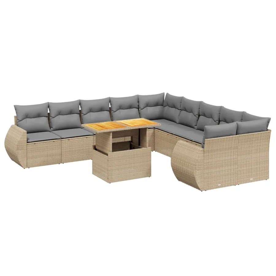 Salon de jardin 11 pcs avec coussins beige résine tressée - 2