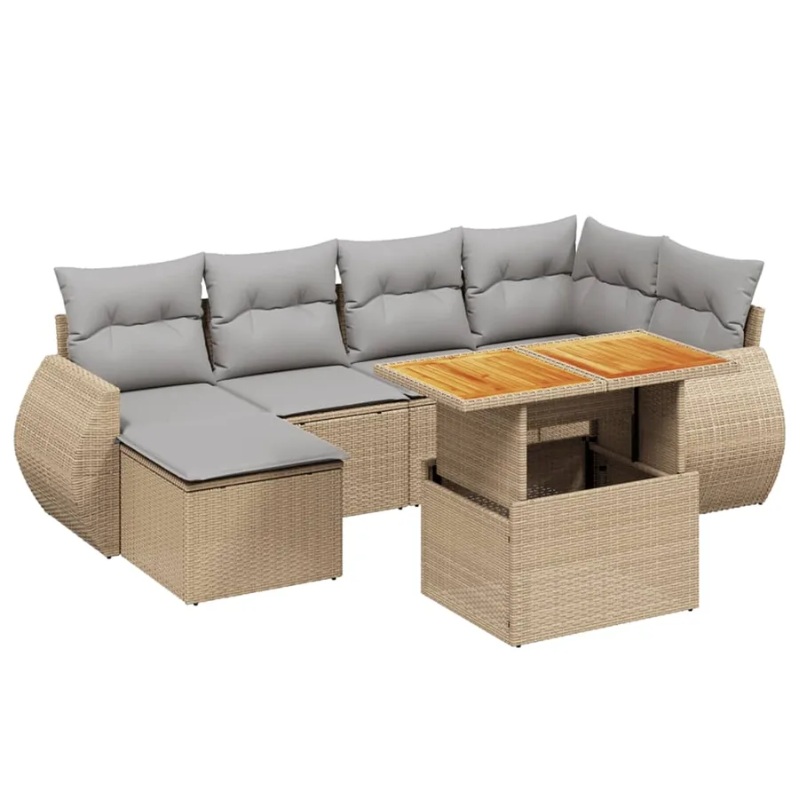 Salon de jardin avec coussins 7 pcs beige résine tressée - 2