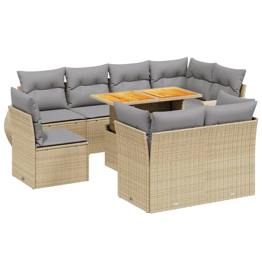 Salon de jardin avec coussins 9 pcs beige résine tressée - 2