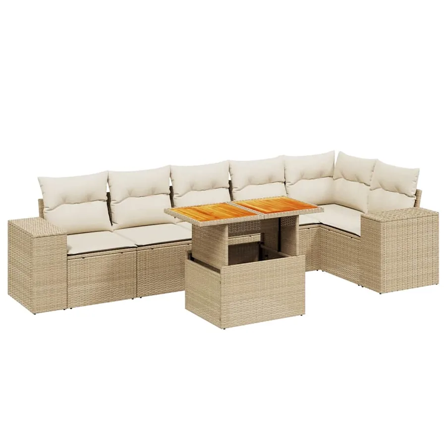 Salon de jardin avec coussins 7 pcs beige résine tressée - 2