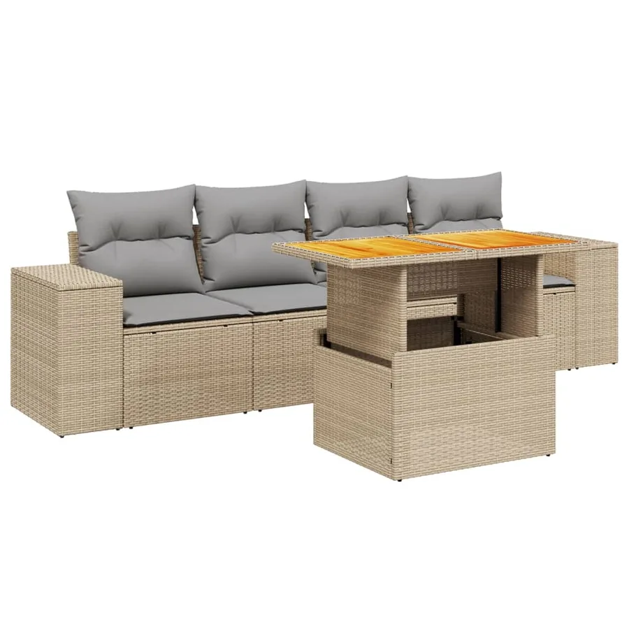 Salon de jardin avec coussins 5 pcs beige résine tressée - 2