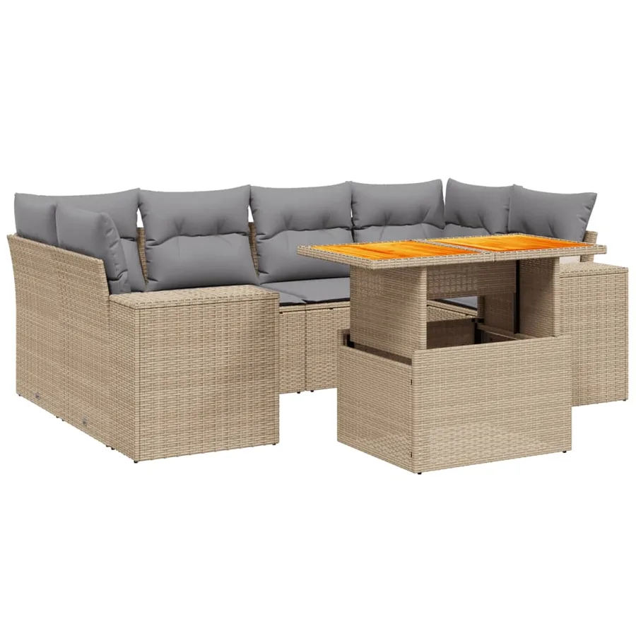 Salon de jardin avec coussins 7 pcs beige résine tressée - 2