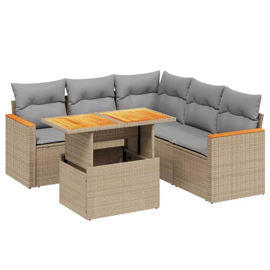 Salon de jardin avec coussins 6 pcs beige résine tressée - 2