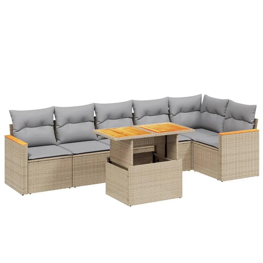 Salon de jardin avec coussins 7 pcs beige résine tressée - 2