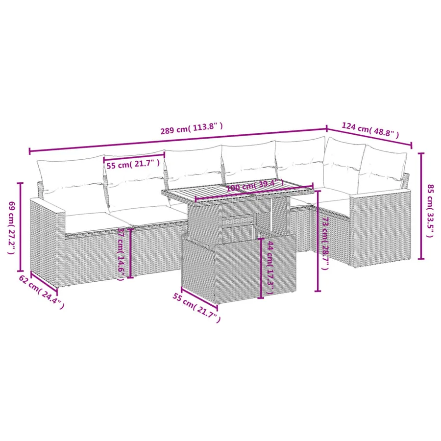 Salon de jardin avec coussins 7 pcs beige résine tressée - 3