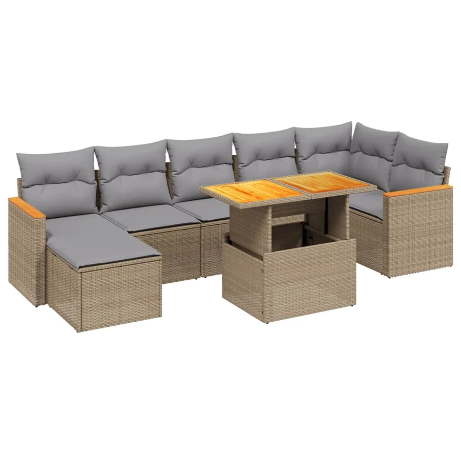 Salon de jardin avec coussins 8 pcs beige résine tressée - 2