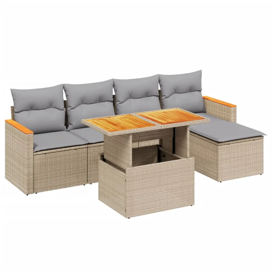 Salon de jardin avec coussins 6 pcs beige résine tressée - 2