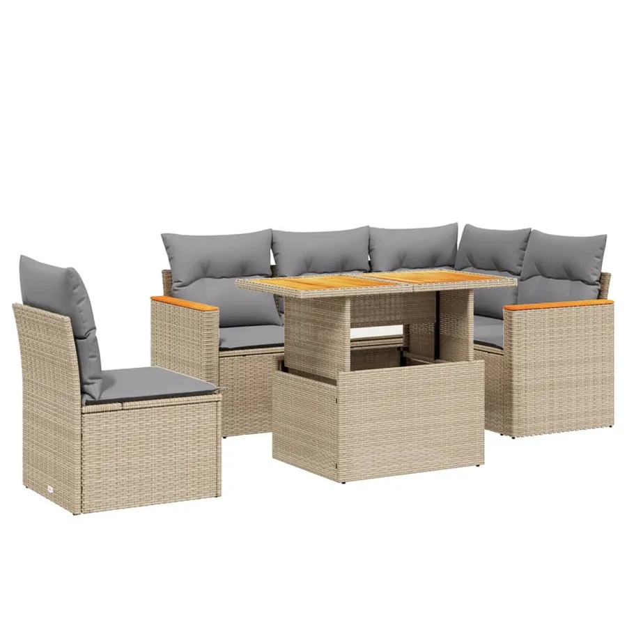 Salon de jardin avec coussins 6 pcs beige résine tressée - 2