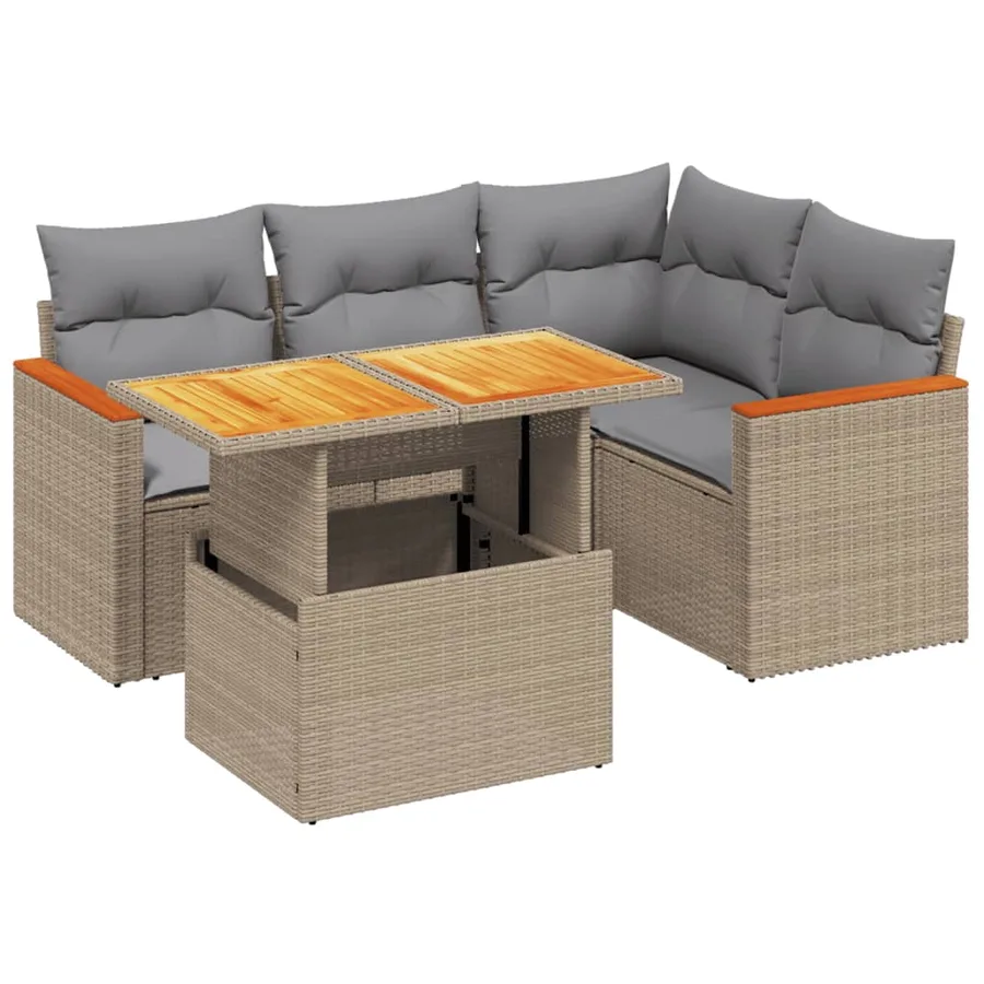 Salon de jardin avec coussins 5 pcs beige résine tressée - 2