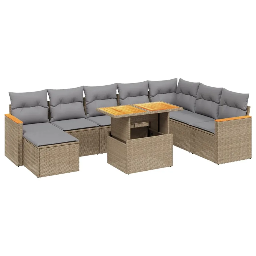 Salon de jardin avec coussins 9 pcs beige résine tressée - 2
