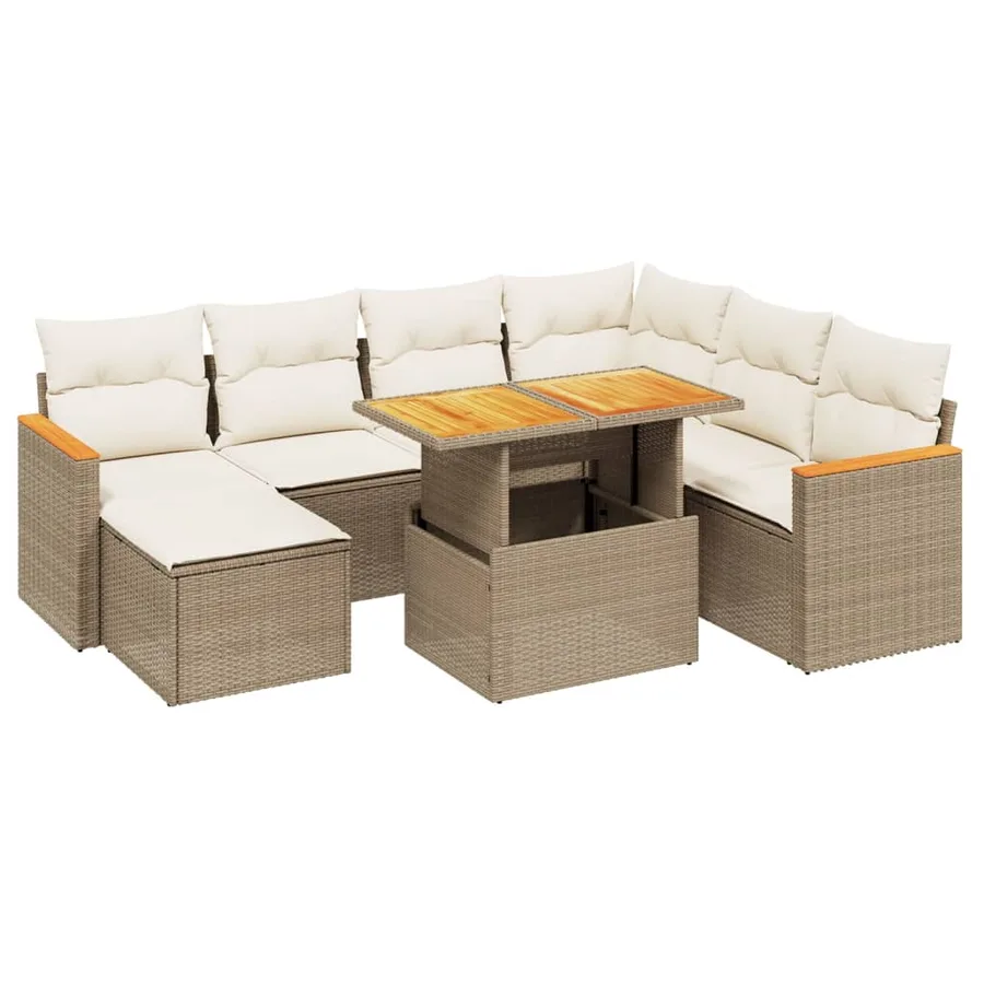Salon de jardin avec coussins 8 pcs beige résine tressée - 2