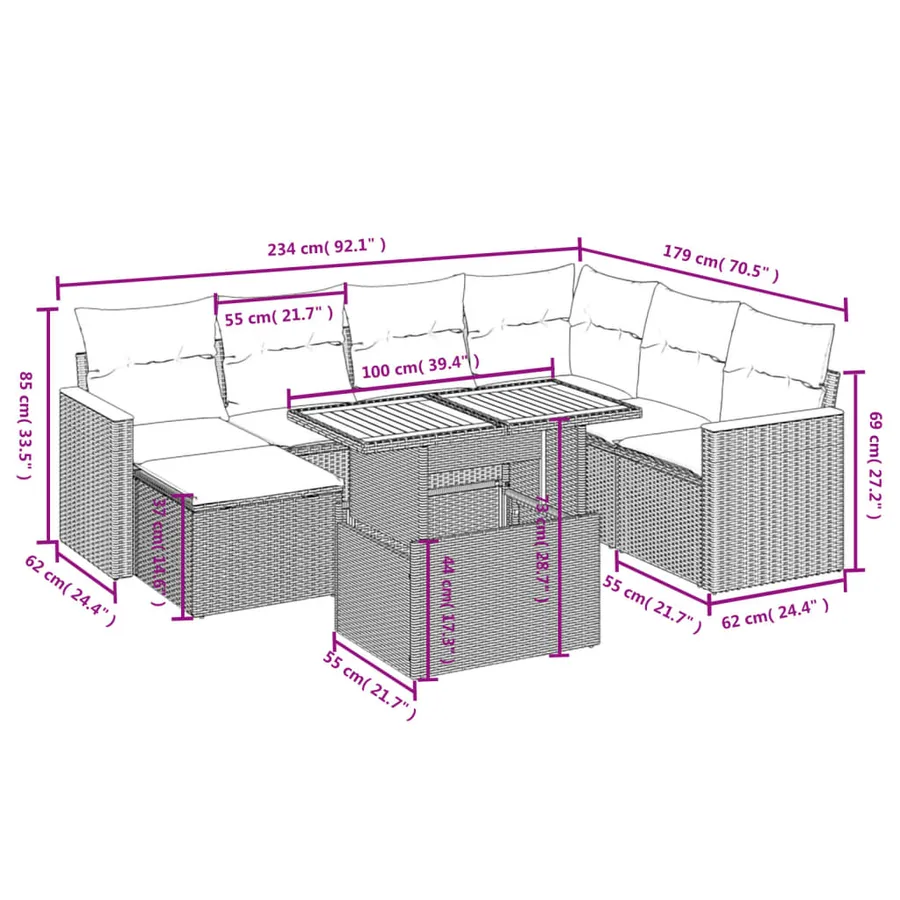 Salon de jardin avec coussins 8 pcs beige résine tressée - 3