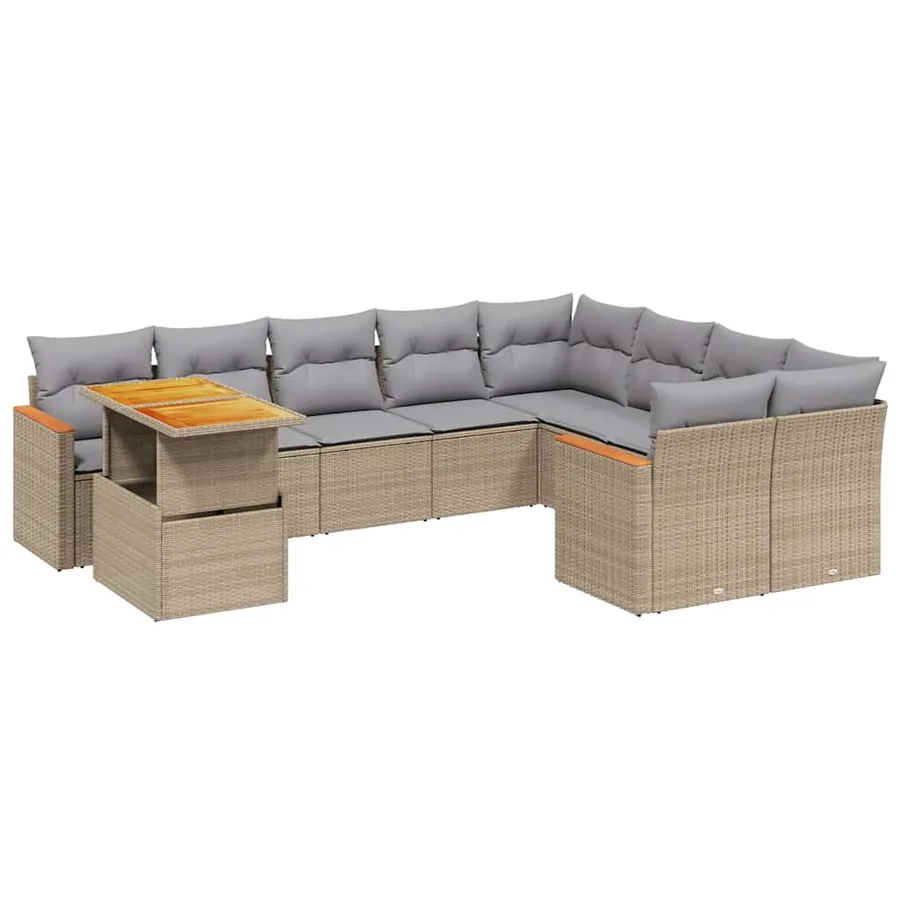 Salon de jardin avec coussins 10 pcs beige résine tressée - 2