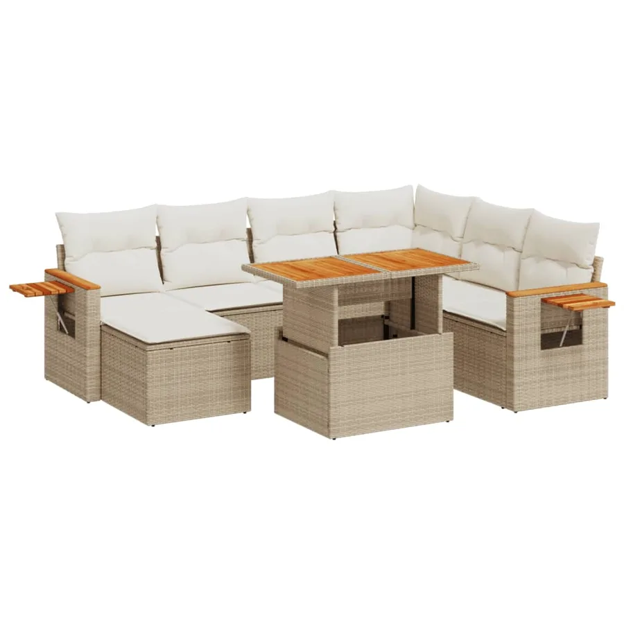 Salon de jardin avec coussins 8 pcs beige résine tressée - 2