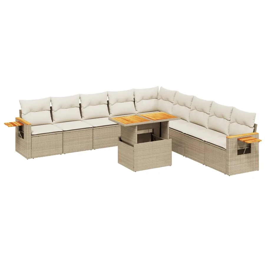 Salon de jardin 11 pcs avec coussins beige résine tressée - 2