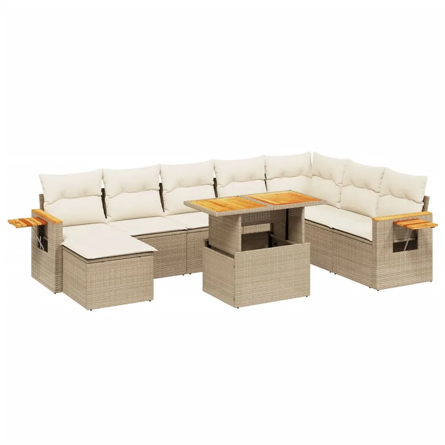 Salon de jardin avec coussins 9 pcs beige résine tressée - 2