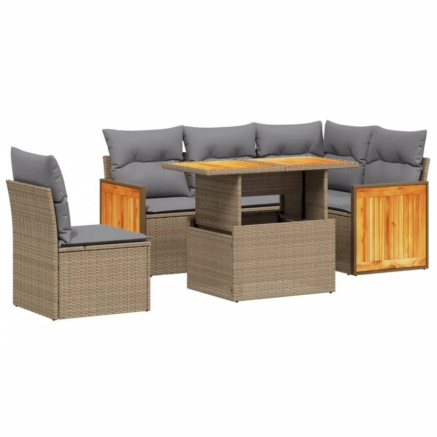Salon de jardin avec coussins 6 pcs beige résine tressée - 2