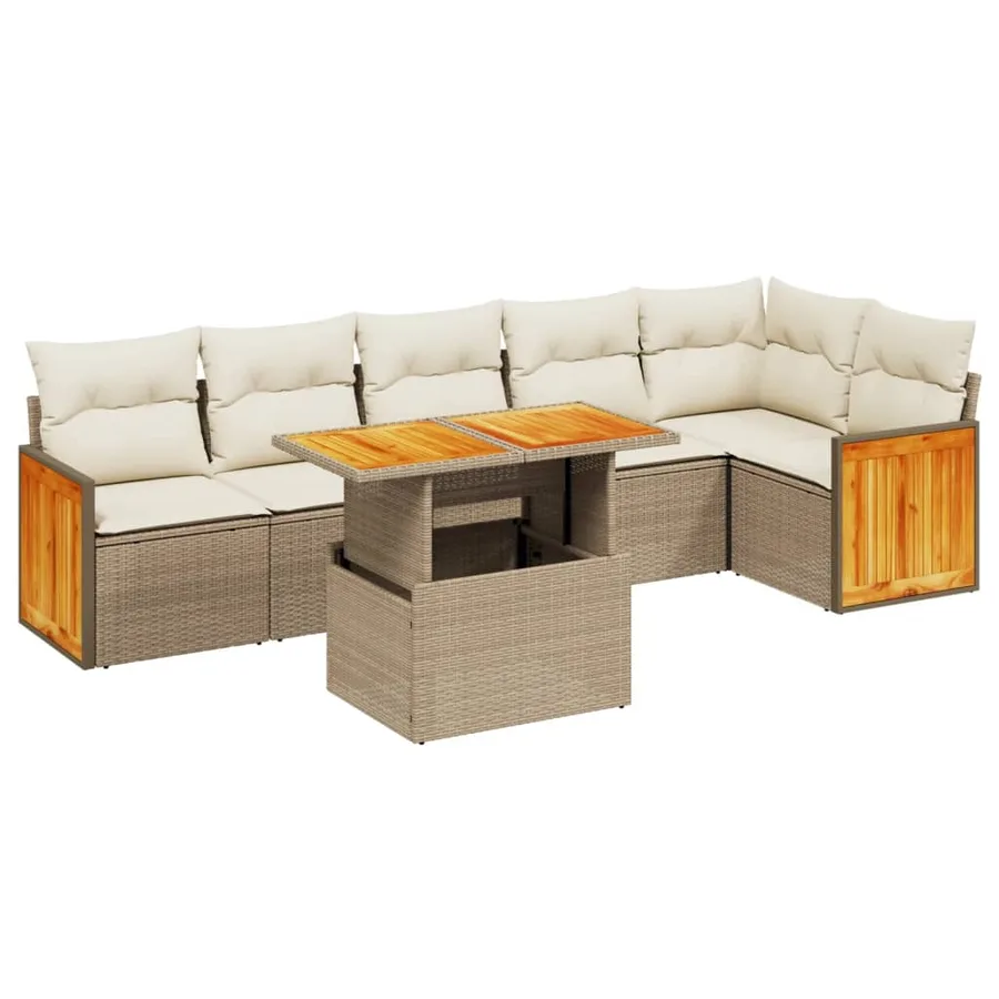Salon de jardin avec coussins 7 pcs beige résine tressée - 2