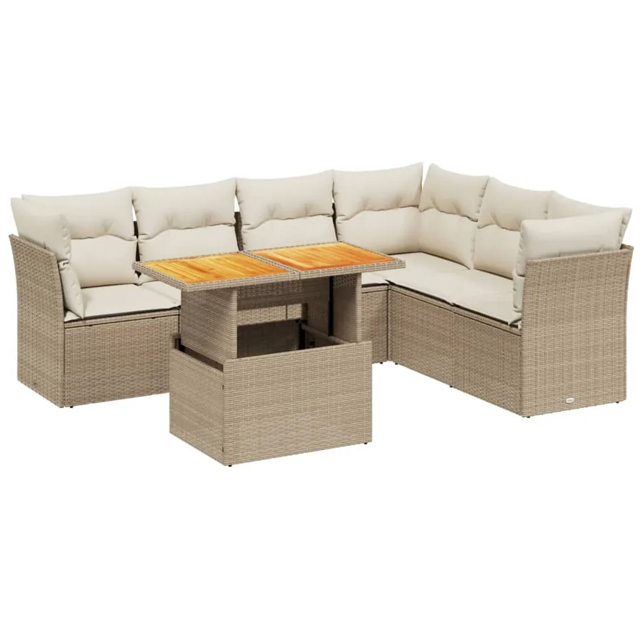 Salon de jardin avec coussins 7 pcs beige résine tressée - 2