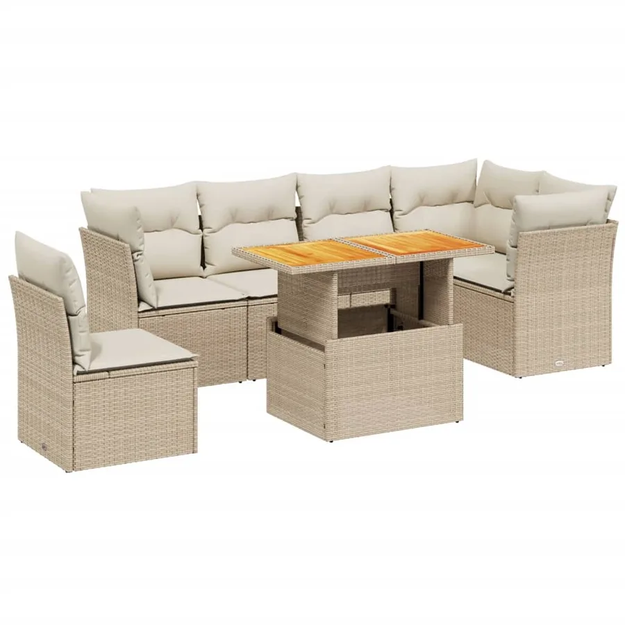 Salon de jardin avec coussins 7 pcs beige résine tressée - 2