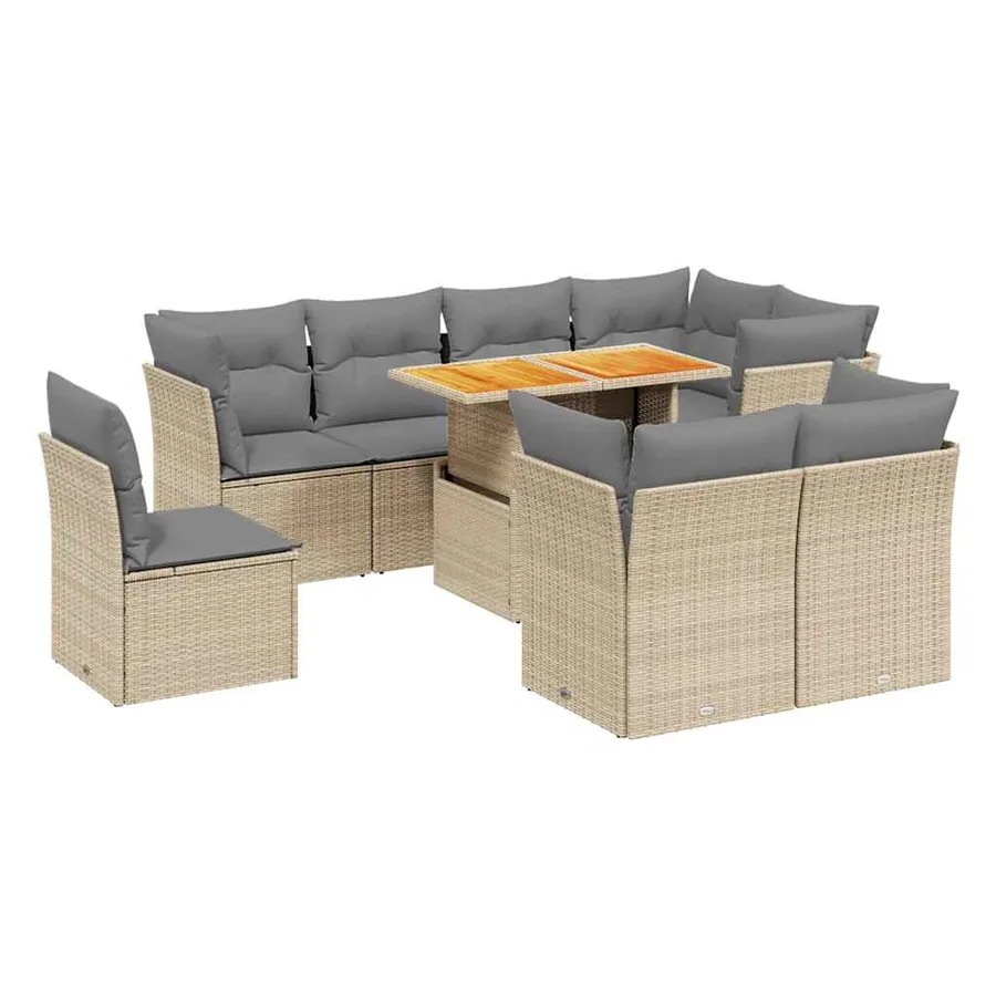 Salon de jardin avec coussins 9 pcs beige résine tressée - 2