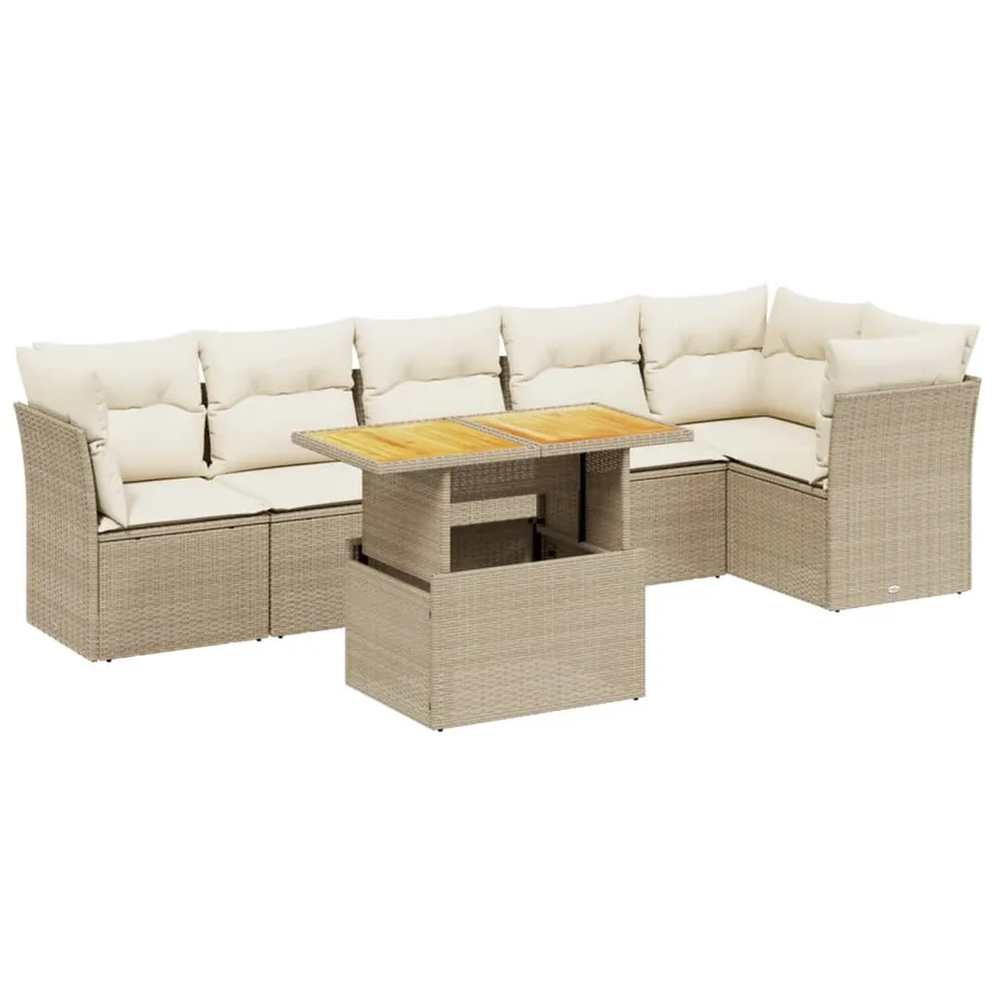Salon de jardin avec coussins 7 pcs beige résine tressée - 2