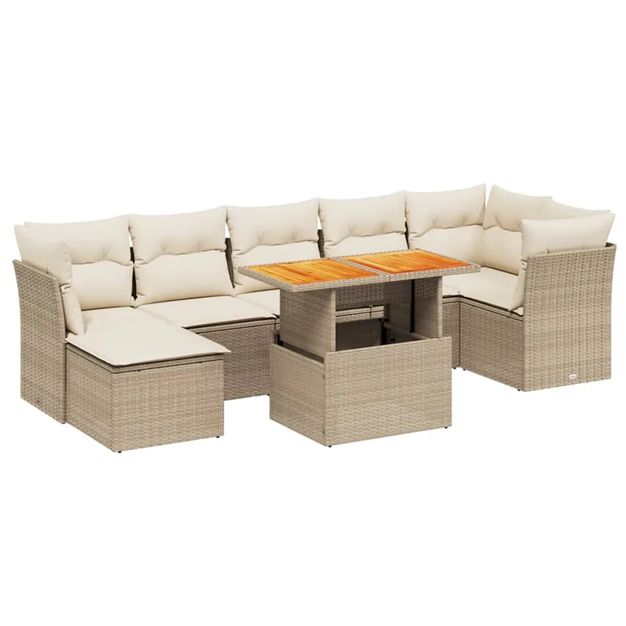Salon de jardin avec coussins 8 pcs beige résine tressée - 2