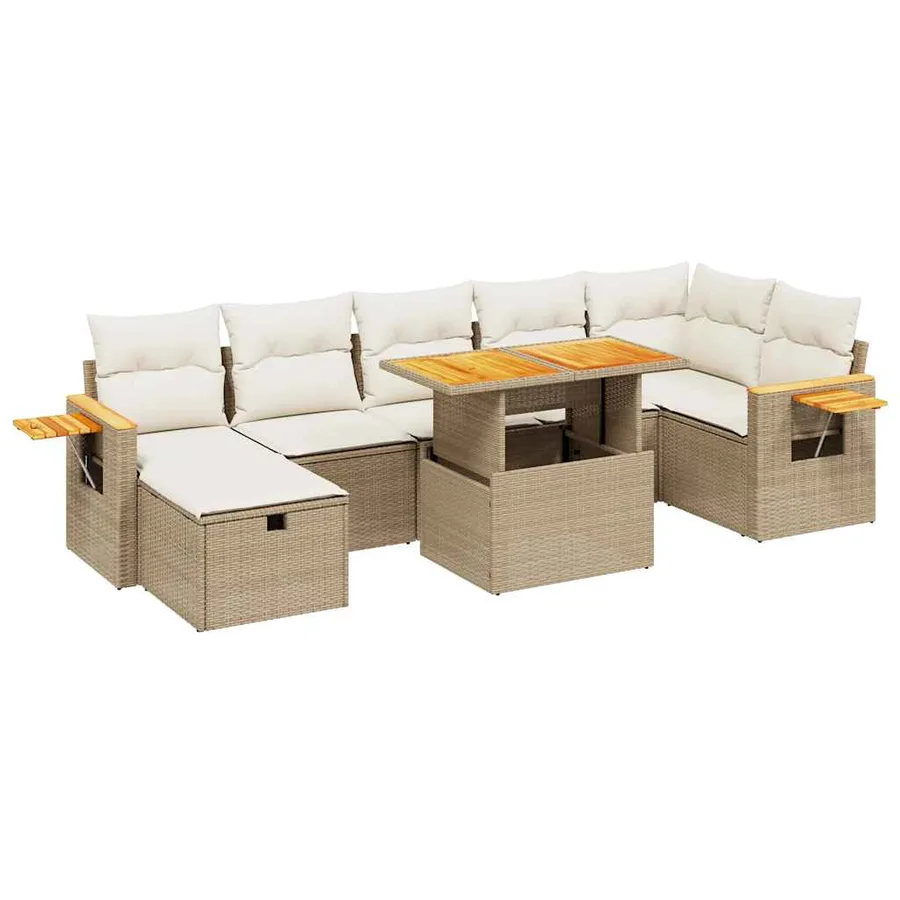 Salon de jardin avec coussins 8 pcs beige résine tressée - 2