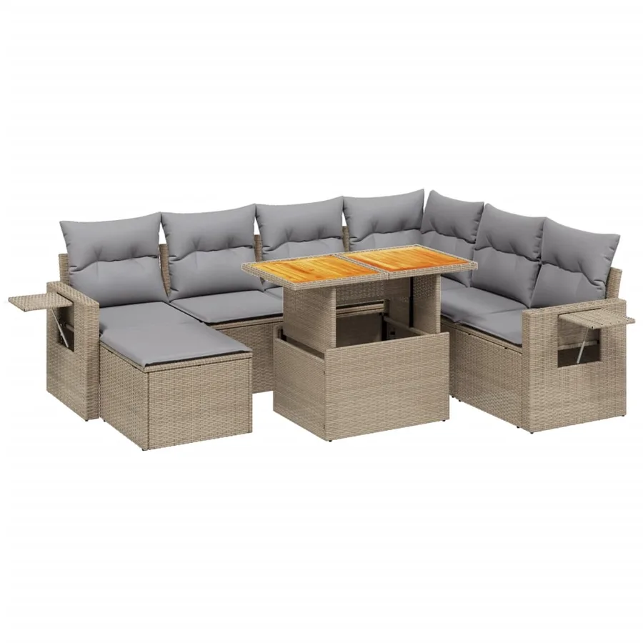 Salon de jardin avec coussins 8 pcs beige résine tressée - 2