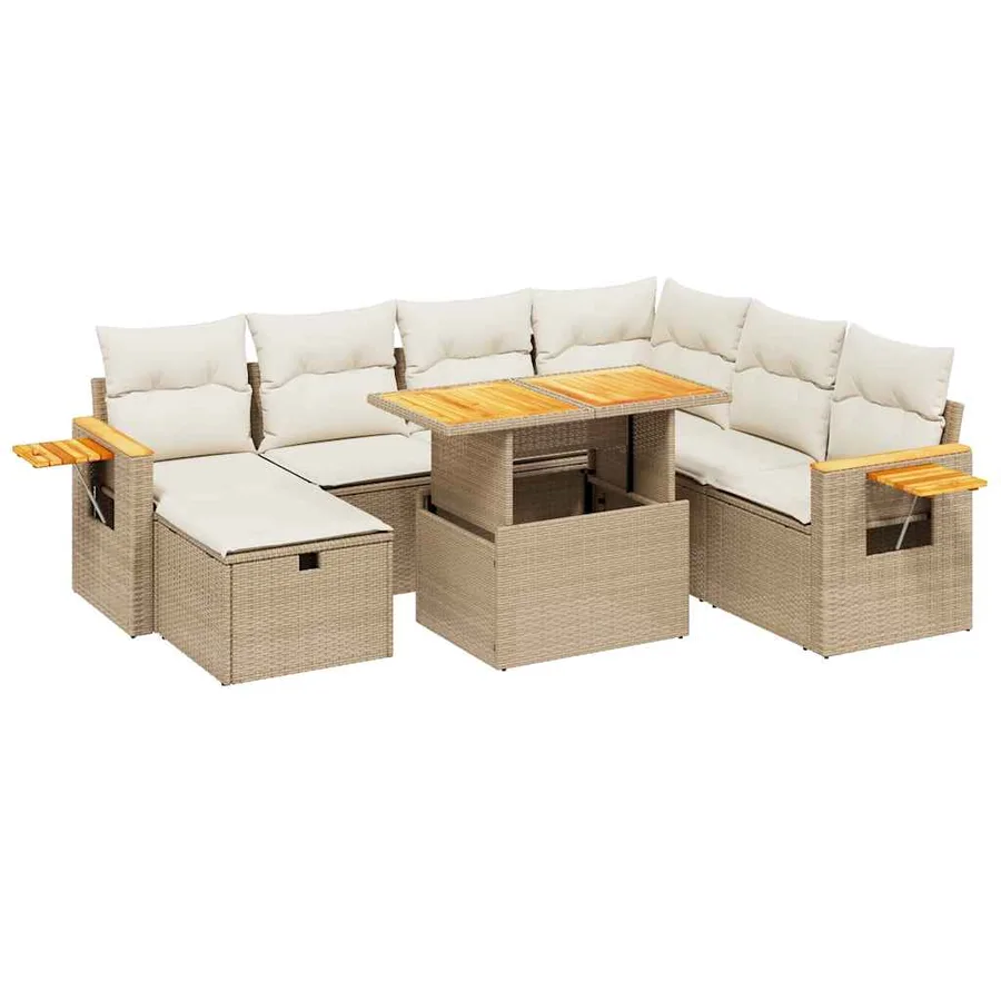 Salon de jardin avec coussins 8 pcs beige résine tressée - 2