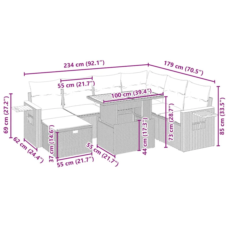 Salon de jardin avec coussins 8 pcs beige résine tressée - 4