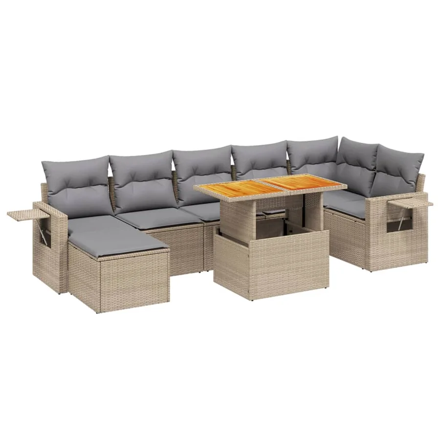 Salon de jardin avec coussins 8 pcs beige résine tressée - 2