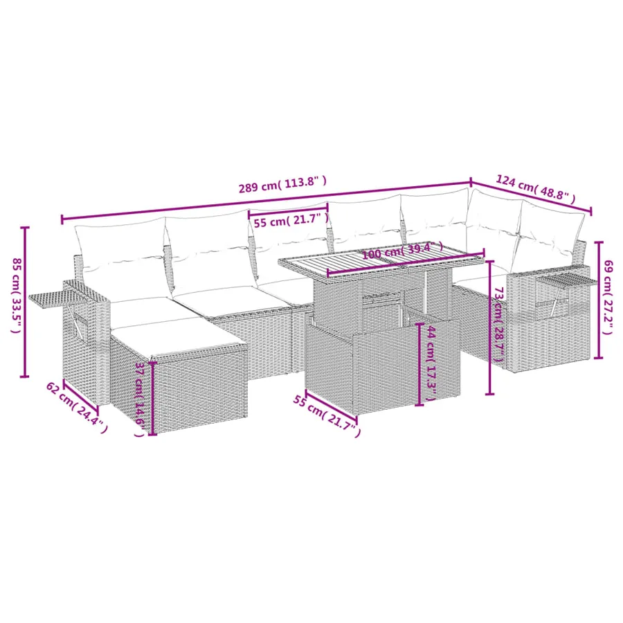 Salon de jardin avec coussins 8 pcs beige résine tressée - 4