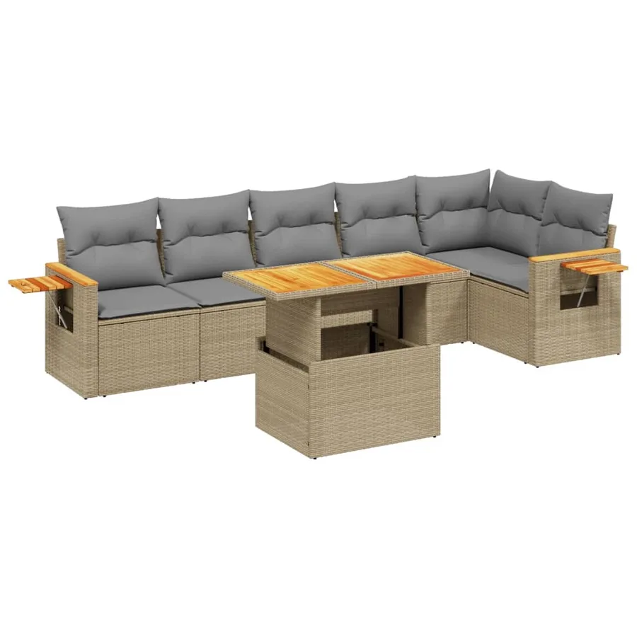 Salon de jardin avec coussins 7 pcs beige résine tressée - 2