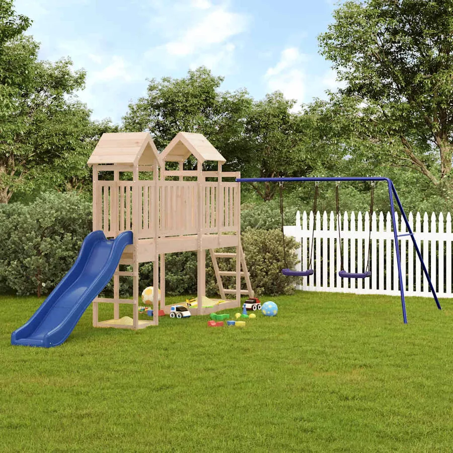 Toboggan/balançoires pour maisonnette de jeu bleu polypropylène - 2