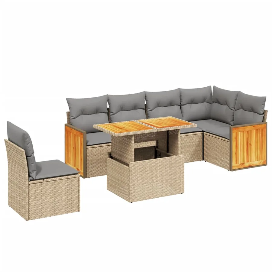 Salon de jardin avec coussins 7 pcs beige résine tressée - 2