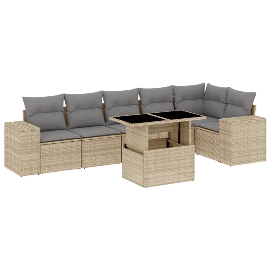 Salon de jardin avec coussins 7 pcs beige résine tressée - 2