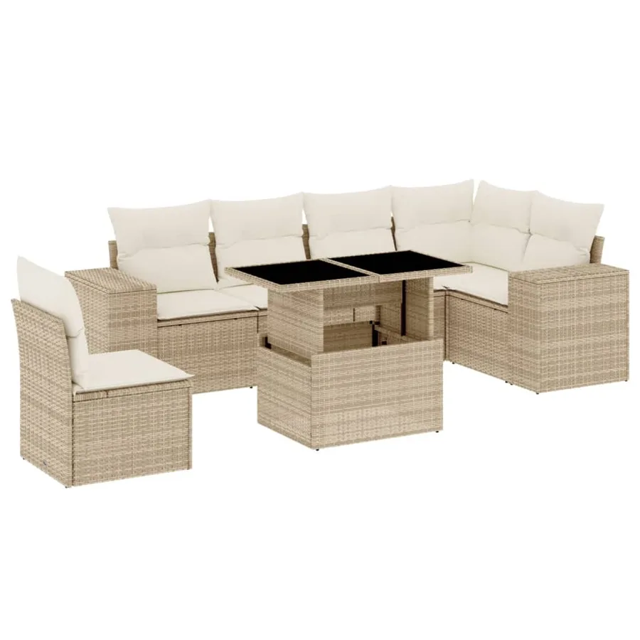 Salon de jardin avec coussins 7 pcs beige résine tressée - 2