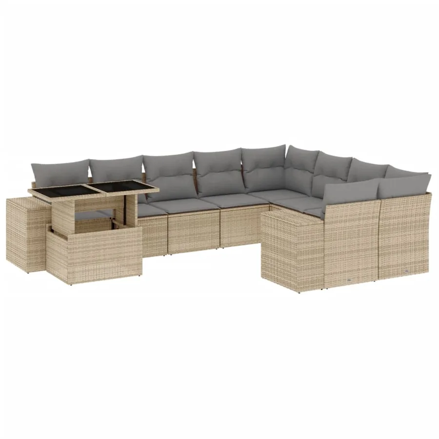 Salon de jardin avec coussins 10 pcs beige résine tressée - 2